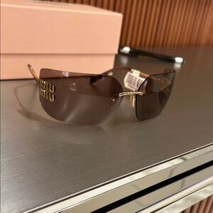 Miu Miu Gold and Brown Sunglasses